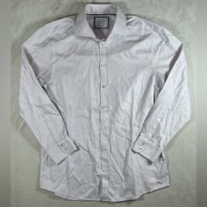Charles Tyrwhitt 16.5 / 33 Extra Slim Fit Light Gray Striped Dress Shirt No Iron
